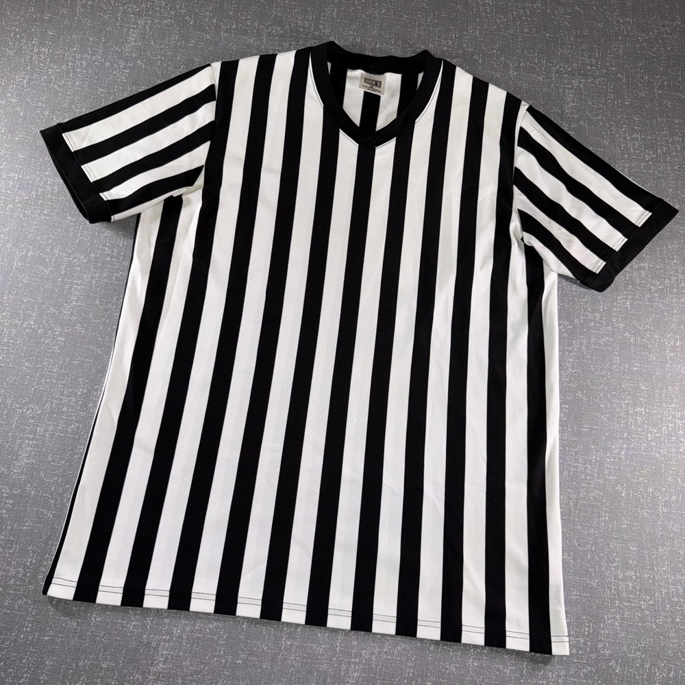 Dick's Sporting Goods Shirt Mens‎ XL Black White Stripe Referee V Neck Jersey